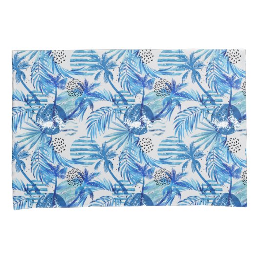Helderblauw tropisch Waterverf Kussensloop (Voorkant-Rechts)