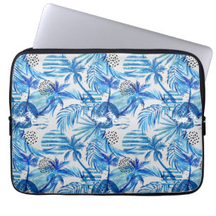Helderblauw tropisch Waterverf Laptop Sleeve