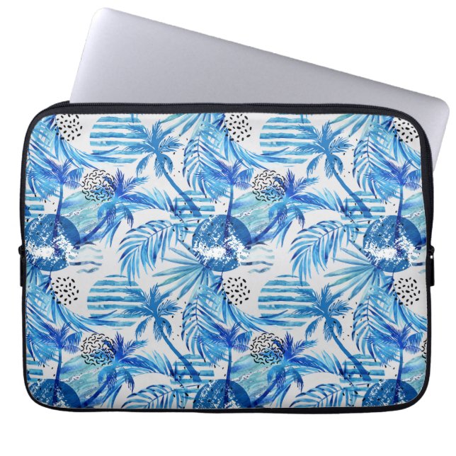 Helderblauw tropisch Waterverf Laptop Sleeve (Voorkant)