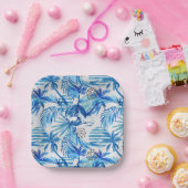 Helderblauw tropisch Waterverf Papieren Bordje (Feest)