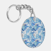 Helderblauw tropisch Waterverf Sleutelhanger (Voorkant Links)