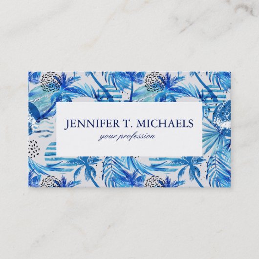 Helderblauw tropisch Waterverf Visitekaartje (Voorkant)