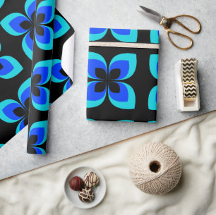 Helderblauw ventilatorpatroon met twee uiteinden cadeaupapier