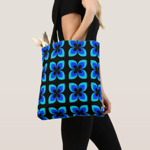 Helderblauw ventilatorpatroon met twee uiteinden tote bag