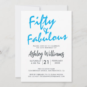 Helderblauw Vijftig Fabulous   50ste verjaardag Kaart