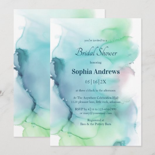 Helderblauw Vrijgezellenfeest Abstracte Waterverf Kaart (Voorkant / Achterkant)