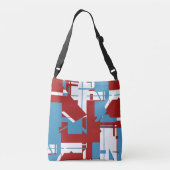 Helderblauw wit op donkerrode geometrische motif crossbody tas (Achterkant)