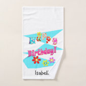 Helderblauw wit roze kinder leuke bloemen cartoon  bad handdoek (Handdoek)