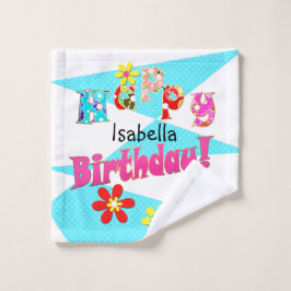 Helderblauw wit roze kinder leuke bloemen cartoon  bad handdoek