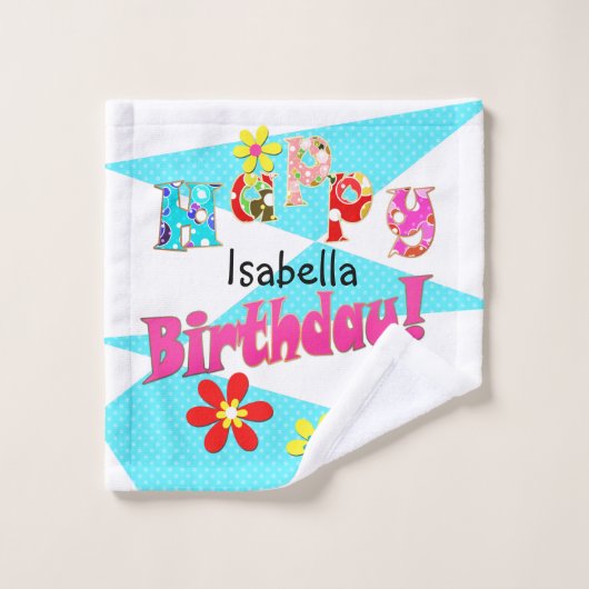 Helderblauw wit roze kinder leuke bloemen cartoon  bad handdoek (Wasdoekje)