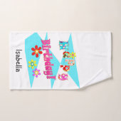 Helderblauw wit roze kinder leuke bloemen cartoon  bad handdoek (Handdoek)