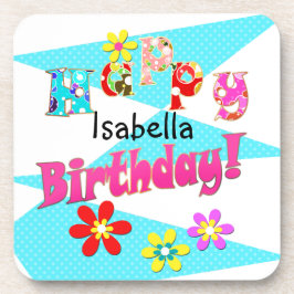 Helderblauw wit roze kinder leuke bloemen cartoon  bier onderzetter