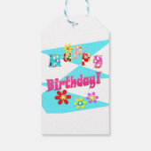 Helderblauw wit roze kinder leuke bloemen cartoon  cadeaulabel (Achterkant)