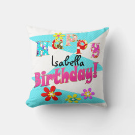 Helderblauw wit roze kinder leuke bloemen cartoon  kussen