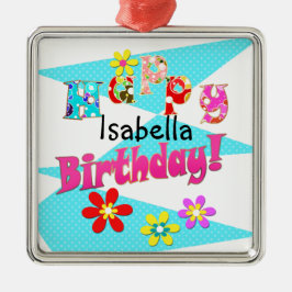 Helderblauw wit roze kinder leuke bloemen cartoon  metalen ornament