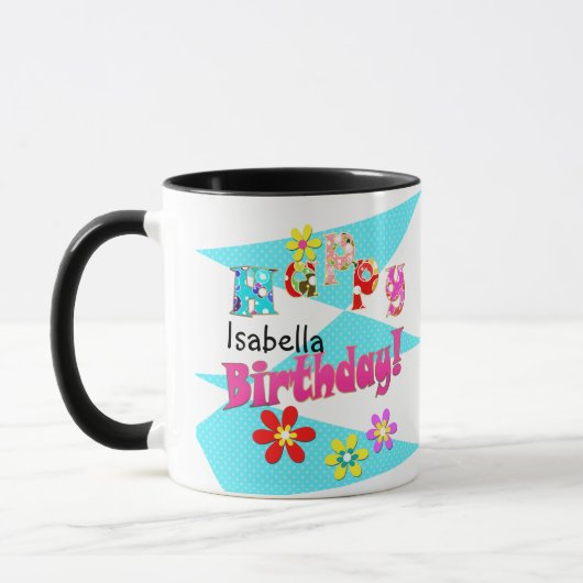 Helderblauw wit roze kinder leuke bloemen cartoon  mok (Links)