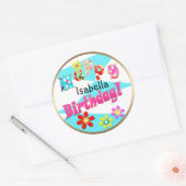 Helderblauw wit roze kinder leuke bloemen cartoon  ronde sticker (Envelop)