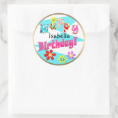 Helderblauw wit roze kinder leuke bloemen cartoon  ronde sticker (Tas)