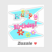 Helderblauw wit roze kinder leuke bloemen cartoon  sticker (Vel)