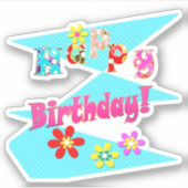 Helderblauw wit roze kinder leuke bloemen cartoon  sticker (Voorkant)