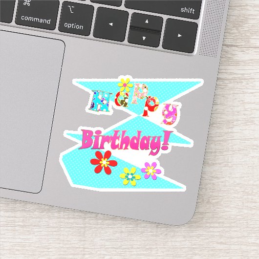 Helderblauw wit roze kinder leuke bloemen cartoon  sticker (Detail)