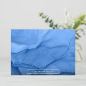 Helderblauwe Alcohol Ink Vloeibare Abstracte Kunst Bedankkaart (Staand voorkant)