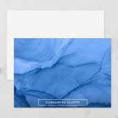 Helderblauwe Alcohol Ink Vloeibare Abstracte Kunst Bedankkaart (Voorkant / Achterkant)