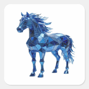 Helderblauwe BLAUWE GLAS PAARD Vierkante Sticker