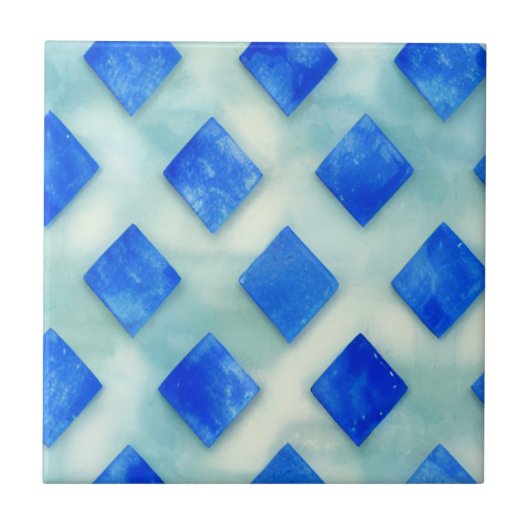 Helderblauwe blauwgroen geometrische kunst tegeltje (Voorkant)