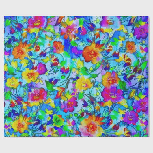 Helderblauwe bloemen cadeaupapier (Vlak)