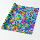 Helderblauwe bloemen cadeaupapier (Uitgerold)