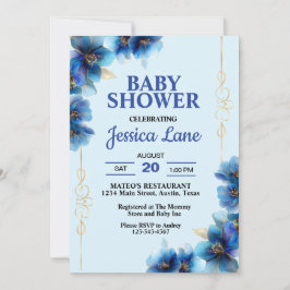 Helderblauwe Bloemen Jongens Baby Shower Kaart