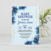 Helderblauwe Bloemen Jongens Baby Shower Kaart (Staand voorkant)