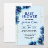 Helderblauwe Bloemen Jongens Baby Shower Kaart (Voorkant / Achterkant)