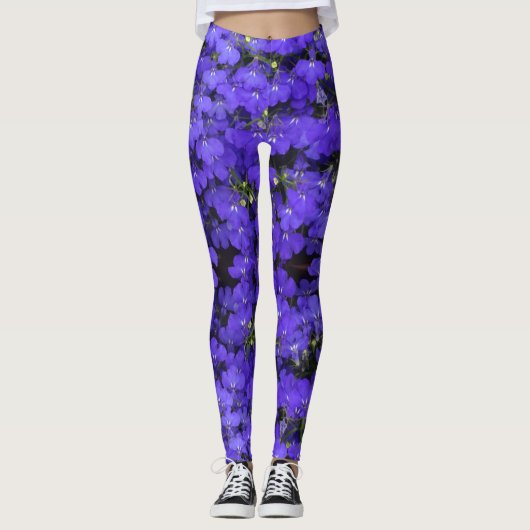 Helderblauwe Bloemen Patroon Legging (Voorkant)