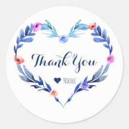 Helderblauwe Bloemhart Botanische Elegante Favor Ronde Sticker