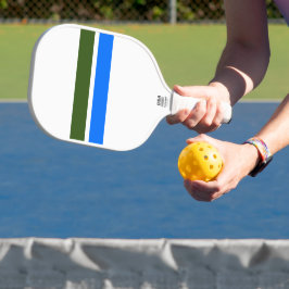 Helderblauwe bos groene race strepen op wit pickleball paddle