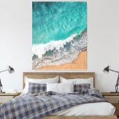 Helderblauwe Calm Ocean Shore Wood Wall Art iPad A Canvas Afdruk (Insitu (Slaapkamer))