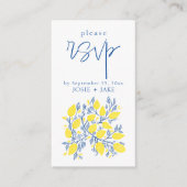 Helderblauwe en gele citroenwijnstokken rsvp informatiekaartje (Voorkant)