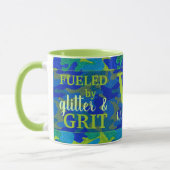 Helderblauwe en groene camouflage glitter camo naa mok (Links)