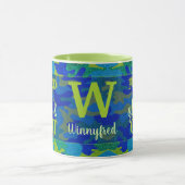 Helderblauwe en groene camouflage glitter camo naa mok (Midden)