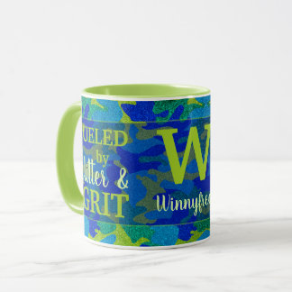 Helderblauwe en groene camouflage glitter camo naa mok