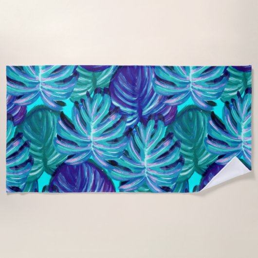 Helderblauwe en groene palmboom lekt bagagebedekki strandlaken (Voorkant)