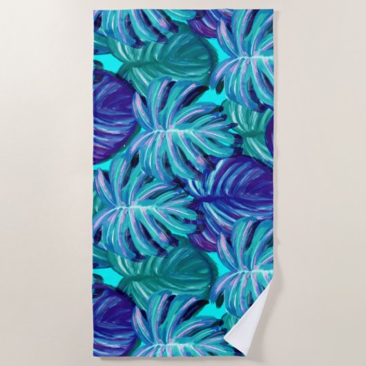 Helderblauwe en groene palmboom lekt bagagebedekki strandlaken (Voorkant)