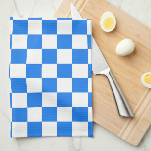 Helderblauwe en witte ruiten theedoek