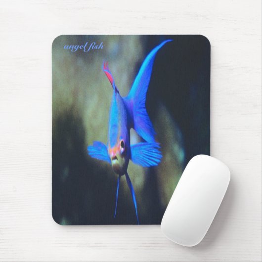 Helderblauwe-engelvis, mousepad muismat (Met muis)