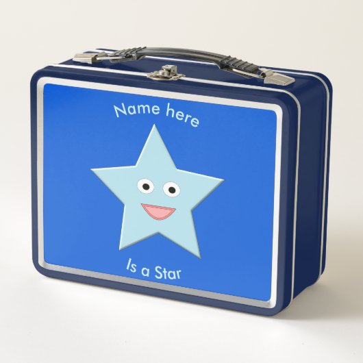 Helderblauwe Feestster Custom Metalen Lunchbox (Voorkant)
