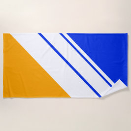 Helderblauwe gele diagonaal witte racestrips strandlaken