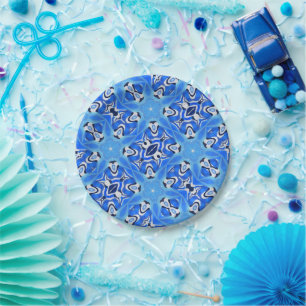 Helderblauwe geometrische sterren wit papieren bordje