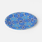 Helderblauwe geometrische sterren wit papieren bordje (Gekanteld)